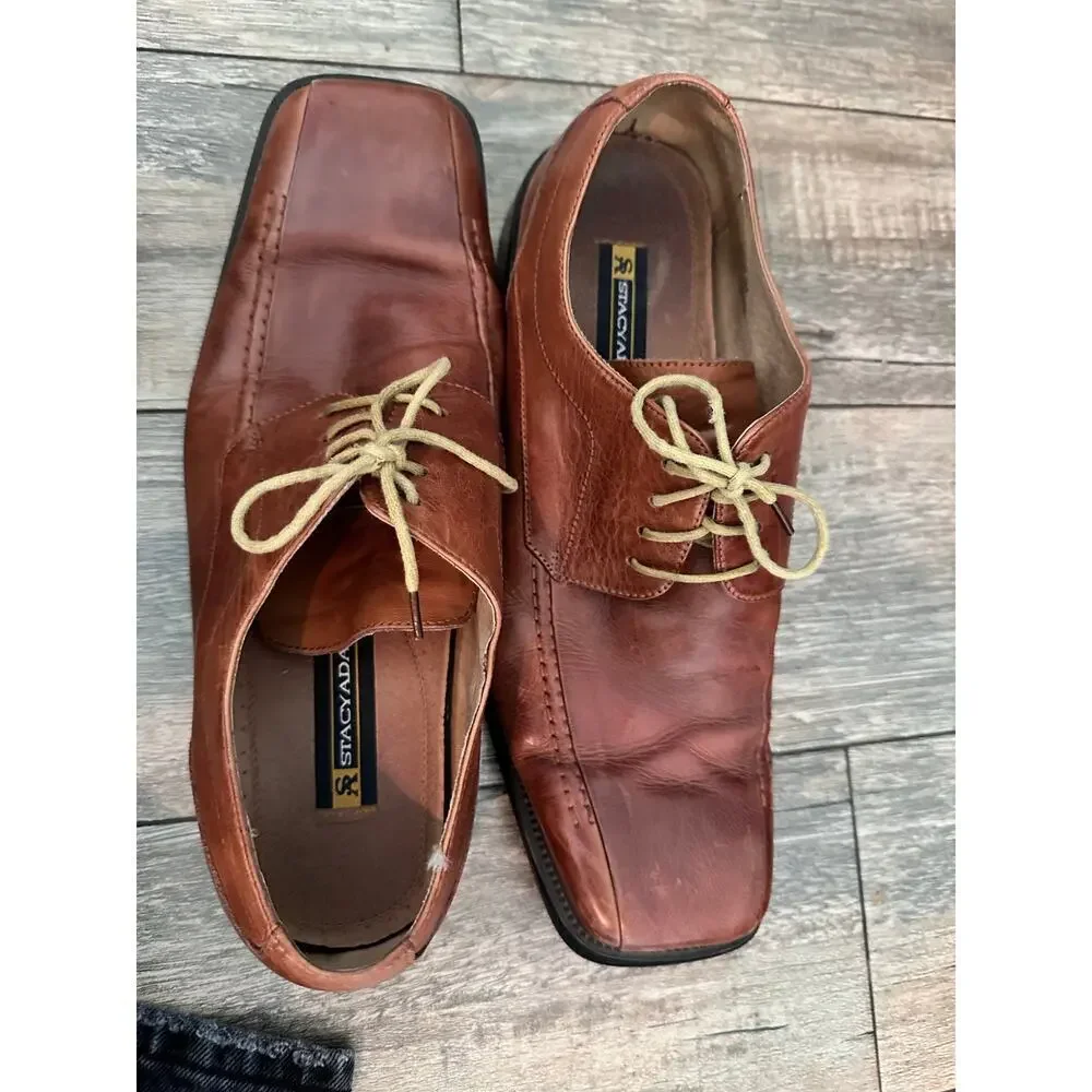 Stacy Adams Men's Brown Leather Bicycle Square Toe Oxford Shoes Size 10.5